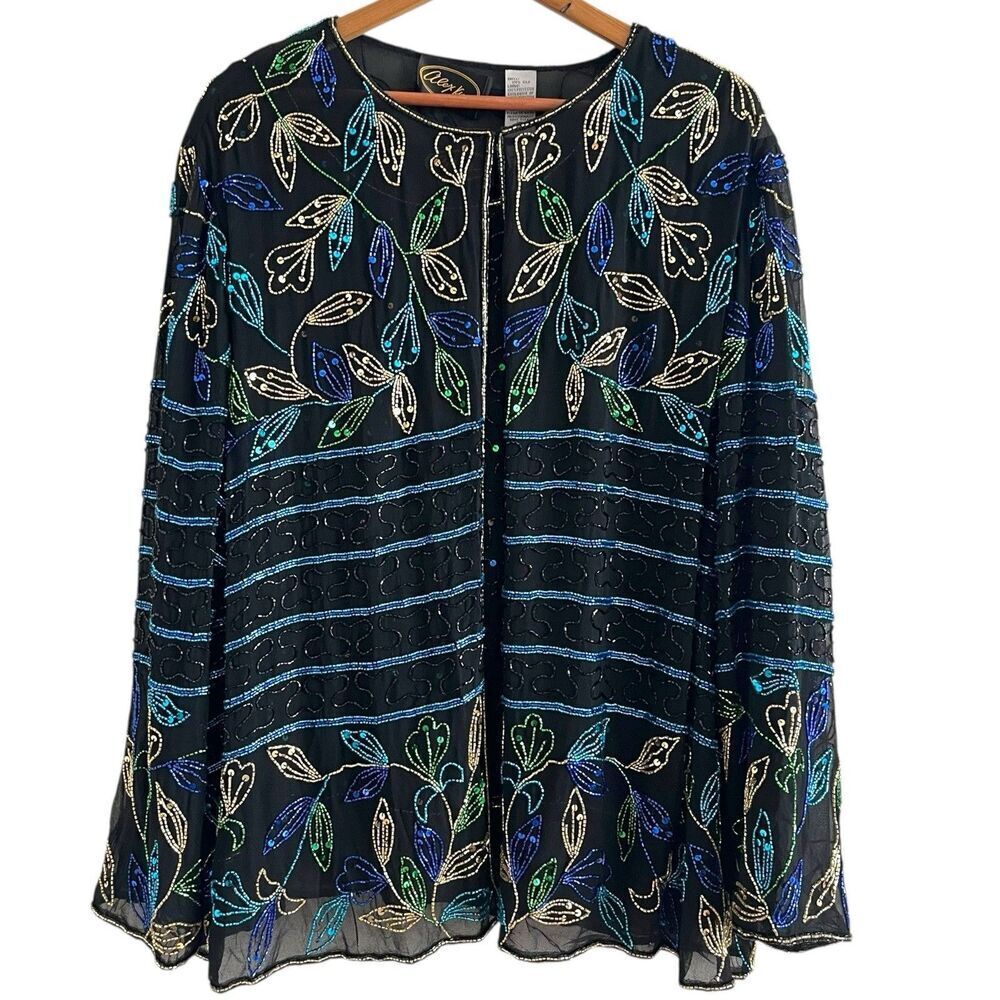 Vintage Silk Heavy Ornate Beaded Statement Jacket Tank 2X